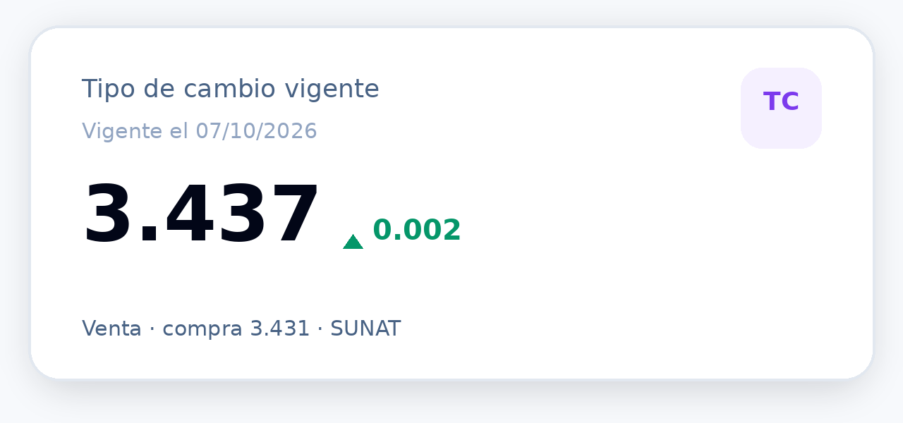 Tipo de cambio vigente USD a PEN